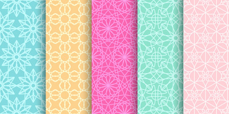 Set of cute bright seamless patterns. Abstract geometric background. Vector illustration.のイラスト素材