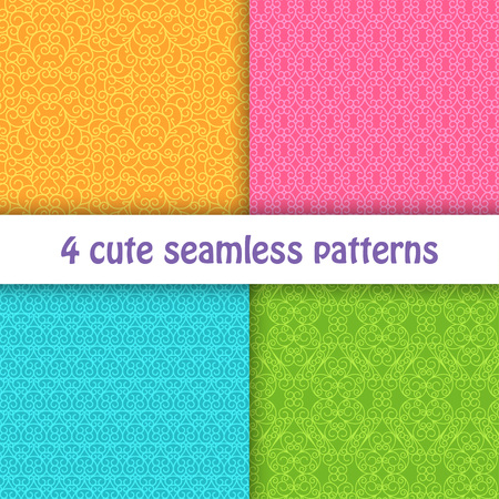 Set of cute bright seamless patterns. Abstract geometric background. Vector illustration.のイラスト素材