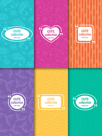 Set of cute bright seamless patterns with frames. Abstract geometric background. Vector illustration.のイラスト素材