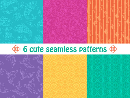 Set of cute bright seamless patterns. Abstract geometric background. Vector illustration.のイラスト素材