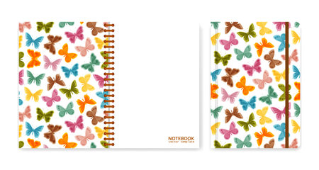 Cover design for notebooks or scrapbooks with butterflies. Vector illustration.のイラスト素材