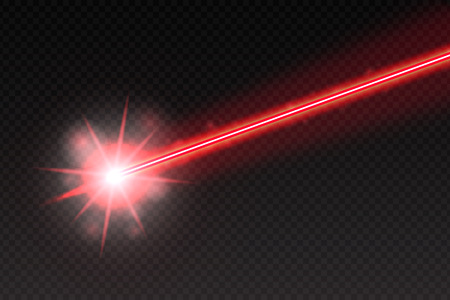 Abstract red laser beam. Magic neon light lines isolated on checkered background. Vector illustrationのイラスト素材
