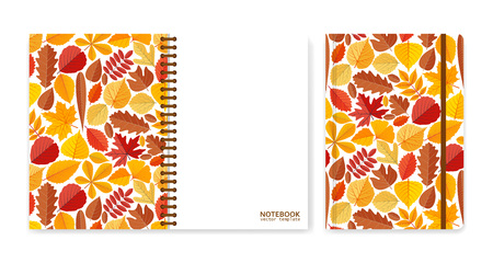 Cover design for notebooks or scrapbooks with autumn leaves. Vector illustration.のイラスト素材
