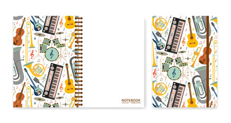 Cover design for notebooks or scrapbooks with musical instrumentsのイラスト素材