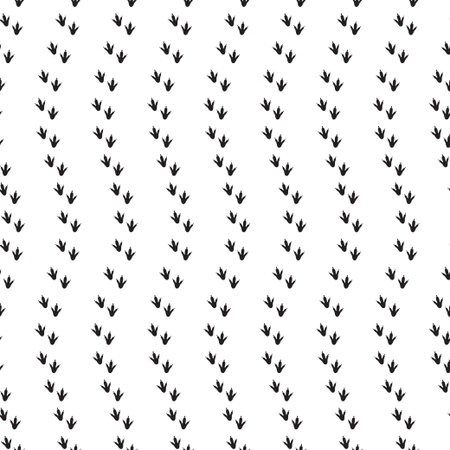Minimal seamless pattern with dinosaur foots. Black and white colors. Vector illustration.のイラスト素材