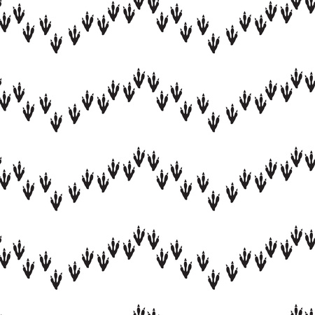 Minimal seamless pattern with dinosaur foots. Black and white colors. Vector illustration.のイラスト素材