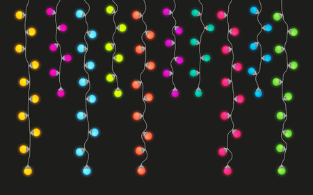Colorful light lamps garlands set for Christmas and New Year party. Stock vector illustration.のイラスト素材