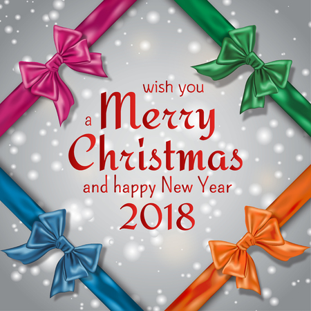 Set of realistic colorful satin bows and ribbons isolated on transparent background. Template for brochure or greeting card.のイラスト素材