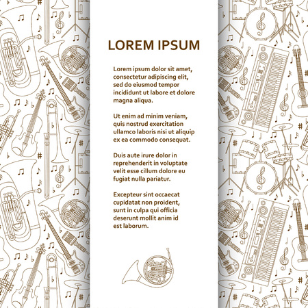 Flat poster or banner template with musical instruments. Vector illustration.のイラスト素材