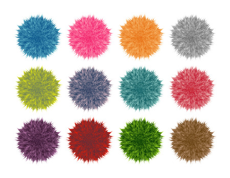 Colorful fluffy pompom set isolated on white background. Vector setのイラスト素材