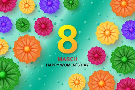 International Womens Day greeting card. 8 March template with bright flowers. Vector illustrationのイラスト素材