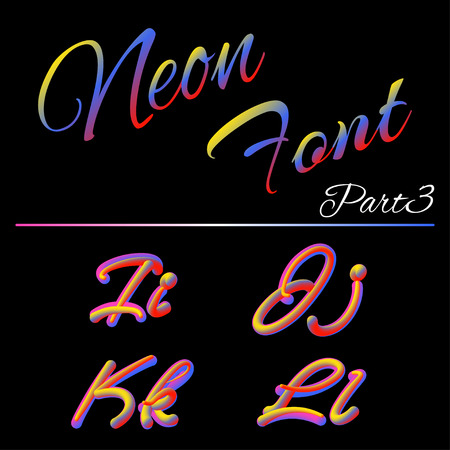 3D Neon Led Font. Liquid Matte Rounded Type. Tube Hand-Drawn Lettering. Multicolor Ultraviolet Colors. 3D render of bubble font with glint.のイラスト素材