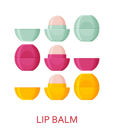Lip balm set. Cosmetic icons collection. Vector illustrationのイラスト素材