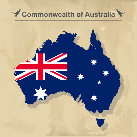 Australia map with flag isolated on vintage background, vector illustration.のイラスト素材
