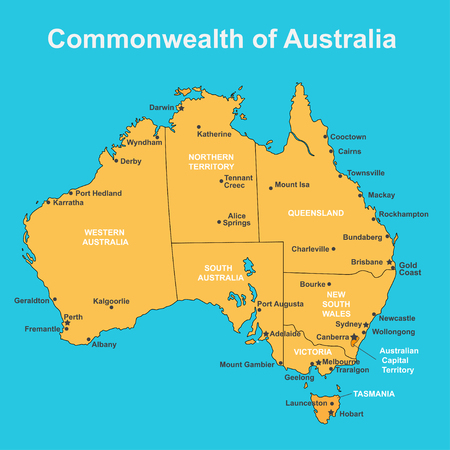 Map Of Australia with major Towns and Cities, vector illustration.のイラスト素材