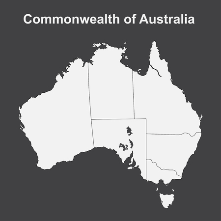 Vector illustration white silhouette map of Australia isolated on black background.のイラスト素材