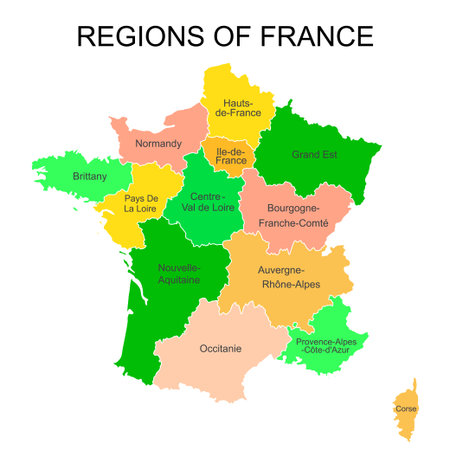 Colorful outlines map of France with names on white background.のイラスト素材
