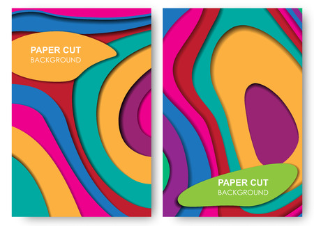 3D papercut banner of gradient white paper layers. Vector background design of horizontal abstract smooth origami shape paper cut, flowing liquid texture or topography concept for website template.のイラスト素材