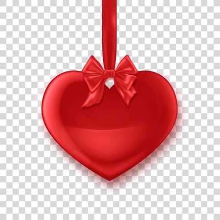Happy Valentine Day background with red heart and bow. Greeting card and Love template. Vector illustration.のイラスト素材