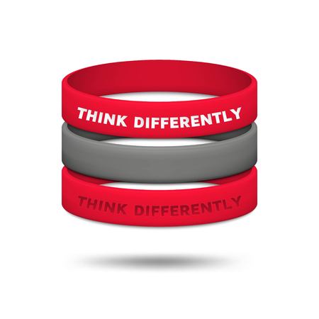 Think differently concept. Be different and individuality. Multicolored rubber wristbands. Vector illustration.のイラスト素材
