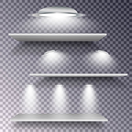 Empty wooden shelf with lamps isolated on checkered backgroundのイラスト素材