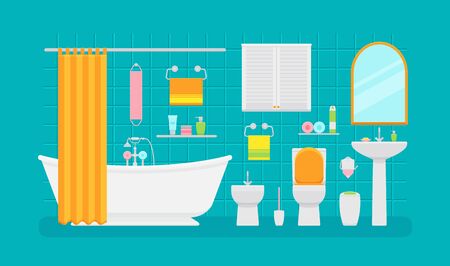 Ceramic bathroom interior in flat style. Vector illustrationのイラスト素材