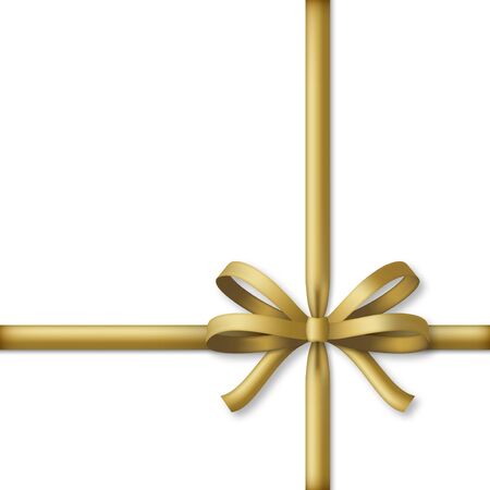 Decorative golden bow with gold colored ribbons. Gift box wrapping and holiday decoration. Vector illustrationのイラスト素材