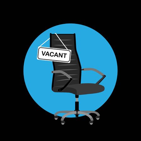 Black office chair with sign vacant. Hiring job, recruiting or vacancy concept. Vector illustration.のイラスト素材