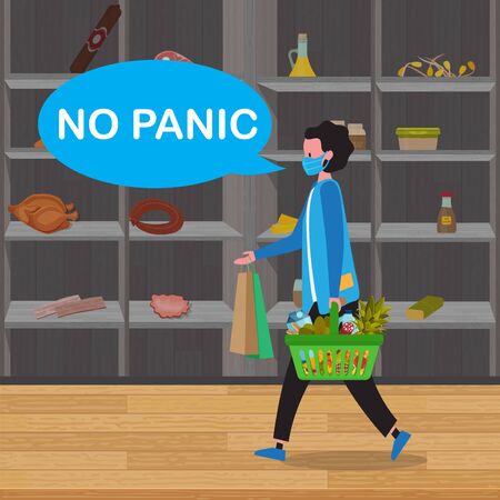 Woman in medical protective mask doing shopping in Supermarket with shopping basketのイラスト素材