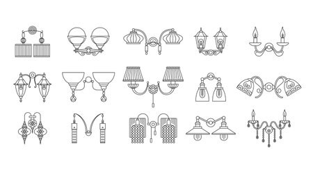 Wall lamps line icons setのイラスト素材