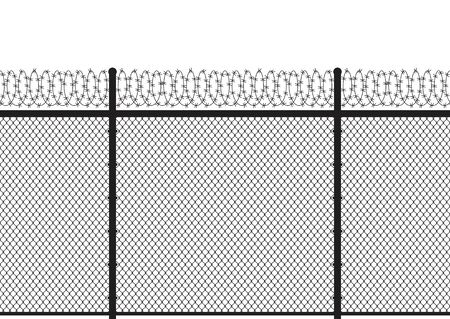 Silhouette metal wire fences with barb backround. Seamless patternのイラスト素材