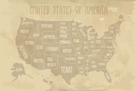 Map of United States in old style , brown graphics in a retro style. Vector illustrationのイラスト素材