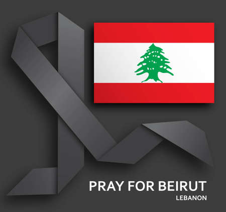 Pray for Beirut background with black ribbon and flag. Vector illustration.のイラスト素材