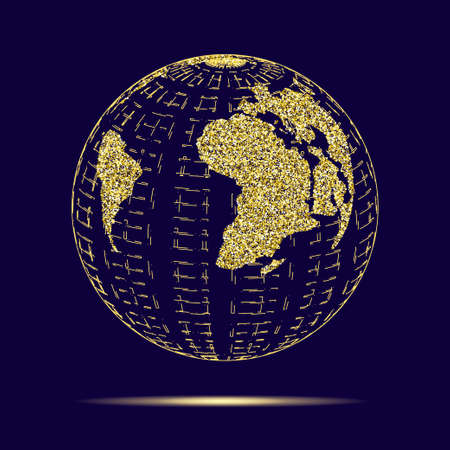 Halftone texture golden world map. World abstract illustrationのイラスト素材