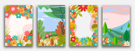 Vector illustration in flat simple style - spring vertical banners for social media stories wallpaper with copy space for textのイラスト素材