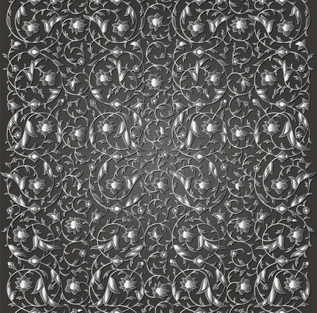 Arabesque luxury seamless floral pattern. Silver branches with flowers, leaves and petalsのイラスト素材