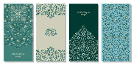 Set of vertical arabesque floral banners. Branches with flowers, leaves and petalsのイラスト素材