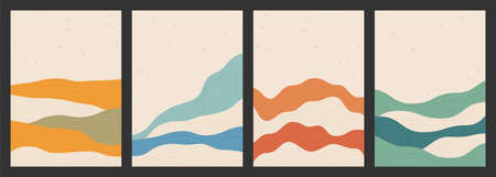 Geometric backgrounds with line wave patterns. Abstract template with mountains in Japanese styleのイラスト素材