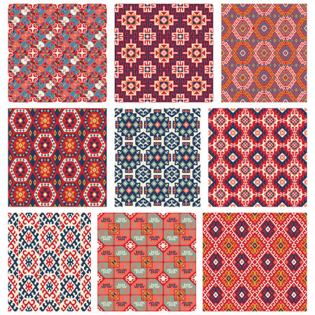 Collection of seamless patterns with Uzbek motifs. Classic geometric textures for carpetsのイラスト素材