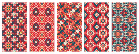Collection of patterns with Uzbek motifs. Classic geometric textures for covers. Vector illustration.のイラスト素材