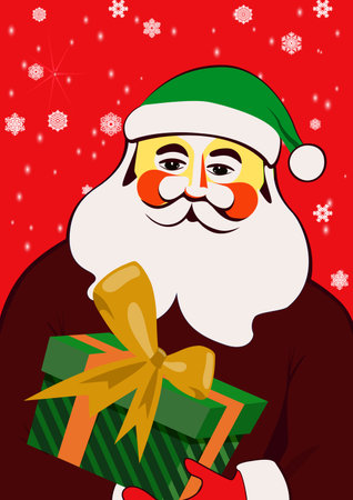 Cute Christmas background with Santa and gifts. Vector illustrationのイラスト素材