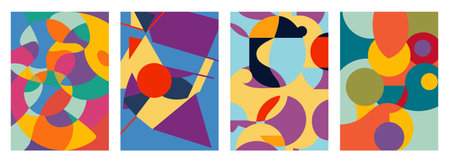 Set of creative geometric cards. Abstract geometry grid patterns