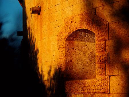 Outer stone wall of fort sunset. Iconic Fort Bourguignon (Fort Monsival) is one of many fortresses in Pula, Croatia that were built by Austrian Empire. Pula, Croatia - December 1, 2024の写真素材