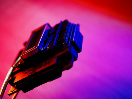 Inkjet Print Head details. Piezoelectric Printing Technologies. Miniature Color Ink Jet Nozzles for Photorealistic High Resolution Printing. Control cable connector.の写真素材