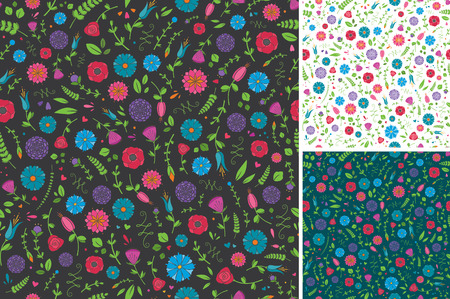 Seamless Flower and Leaf Patternのイラスト素材