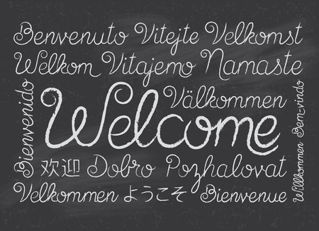 Chalkboard Welcome Script in Different Languagesのイラスト素材