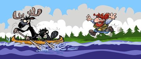 Funny Moose Beaver and Trapper illustration.のイラスト素材