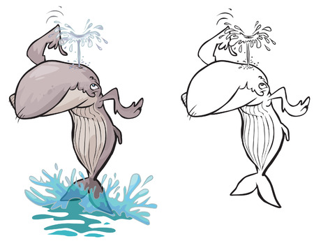 Cartoon Whale. Color and outline version.のイラスト素材