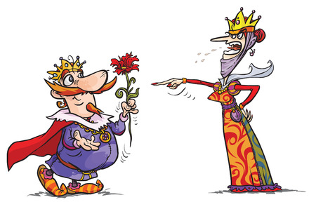 Amiable King and choleric Queen cartoon characters.のイラスト素材