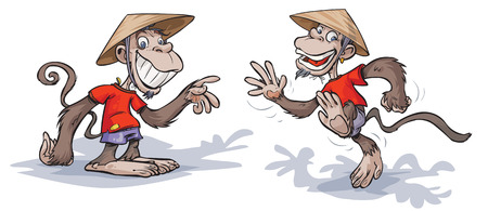 Monkeys wearing appropriate hats for the Chinese new year.のイラスト素材